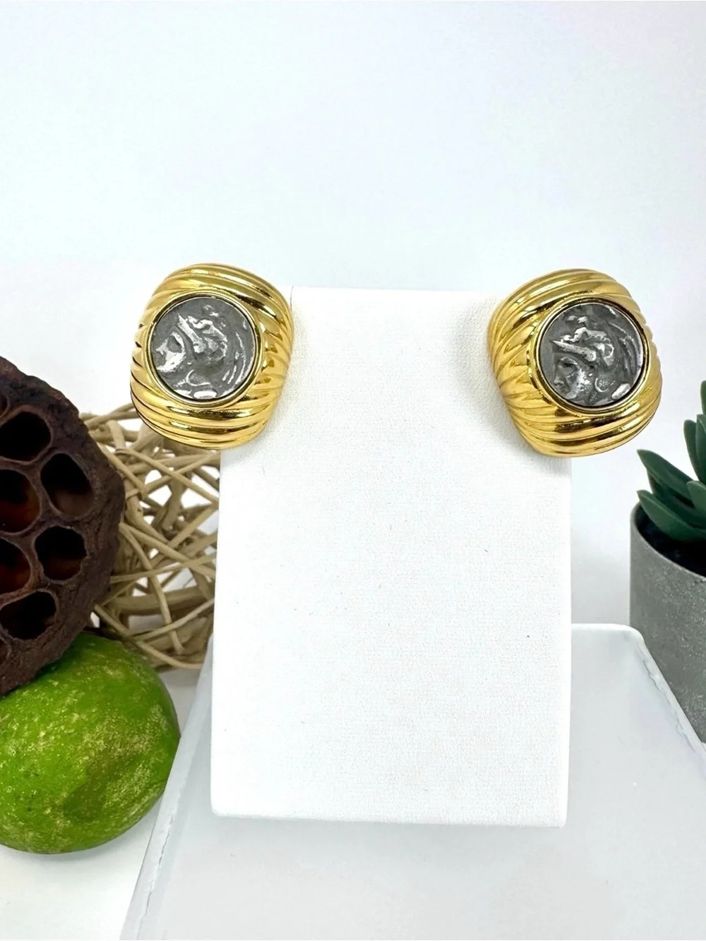 Vintage Joan Rivers Faux Ancient Coin Earrings